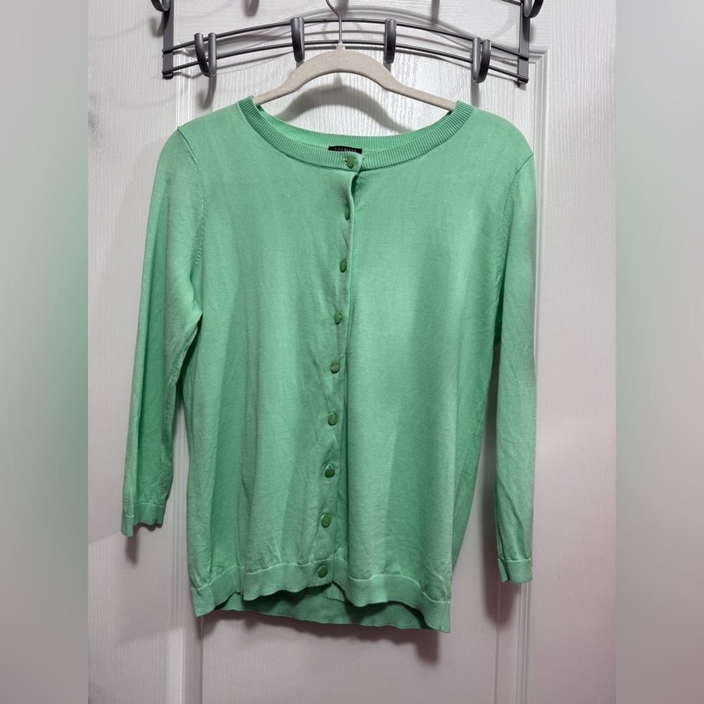 Talbots Pima Cotton Cardigan Sweater Women’s PM Mint Green Classic Preppy‎ EUC